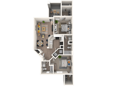 Floor plan for 2 beds, 2 baths, 1005 sqft